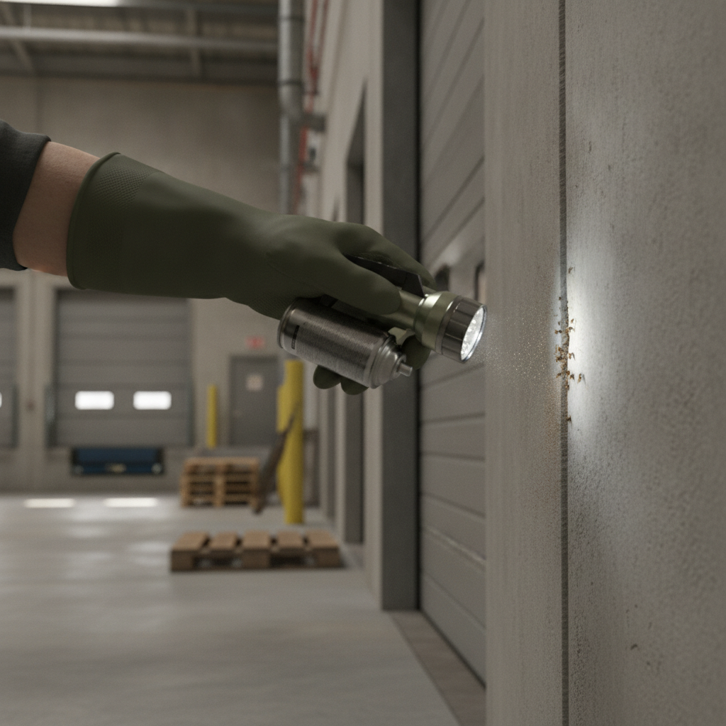 Commercial Pest Control no peoples face just hand wearing long green gloves